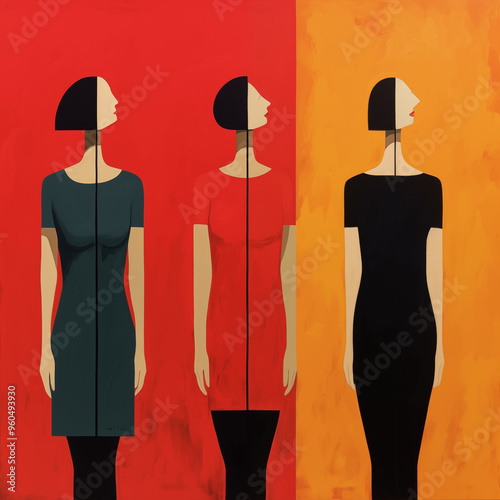 group of three women standing painting  photo