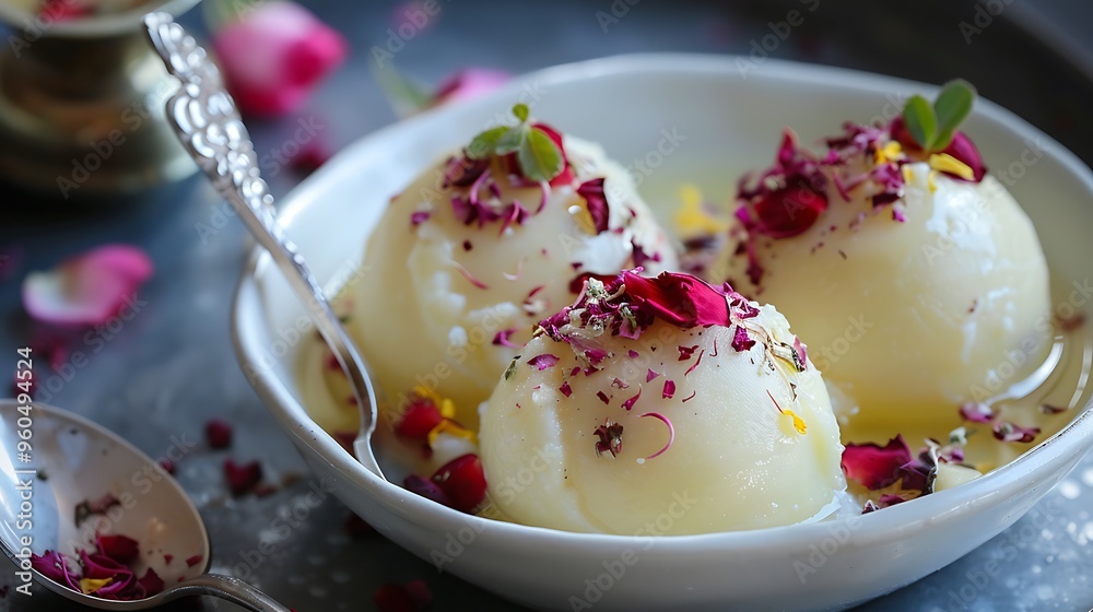 Dessert of kulfi a creamy mixture of falooda and rose sap that like yellow sorbet Dessert of kulfi a creamy mixture of falooda and rose sap that like yellow sorbet