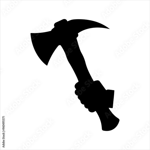 Hand holding axe silhouette vector illustration design on white background.