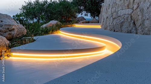 Wallpaper Mural Using LED Strip Lights for Minimalist Outdoor Spaces, Discuss how LED strip lights can be used in minimalist outdoor spaces to provide soft, even lighting along pathways, stairs, or under benches. Torontodigital.ca