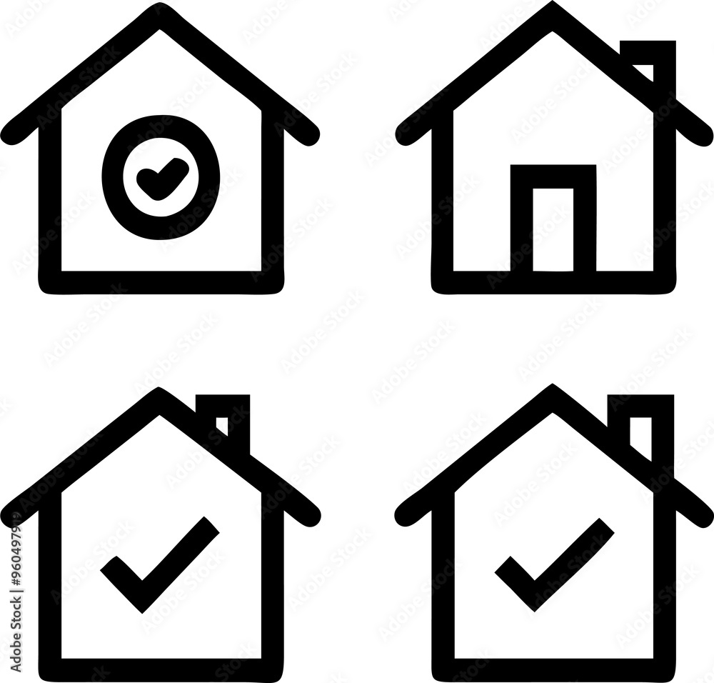 A comprehensive set of home icons designed for digital platforms, offering a range of house shapes from traditional to modern. This collection includes multiple variations, such as simple rooftops, A comprehensive set of home icons designed for digital platforms, offering a range of house shapes from traditional to modern. This collection includes multiple variations, such as simple rooftops,