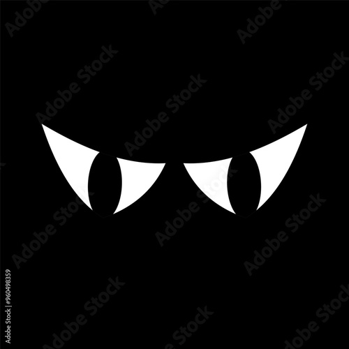 Hand drown illustration of evil angry eye on dark black background