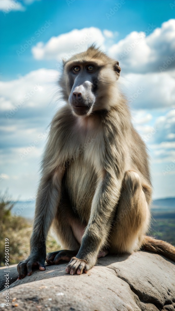 Naklejka premium a baboon with beautiful natural background