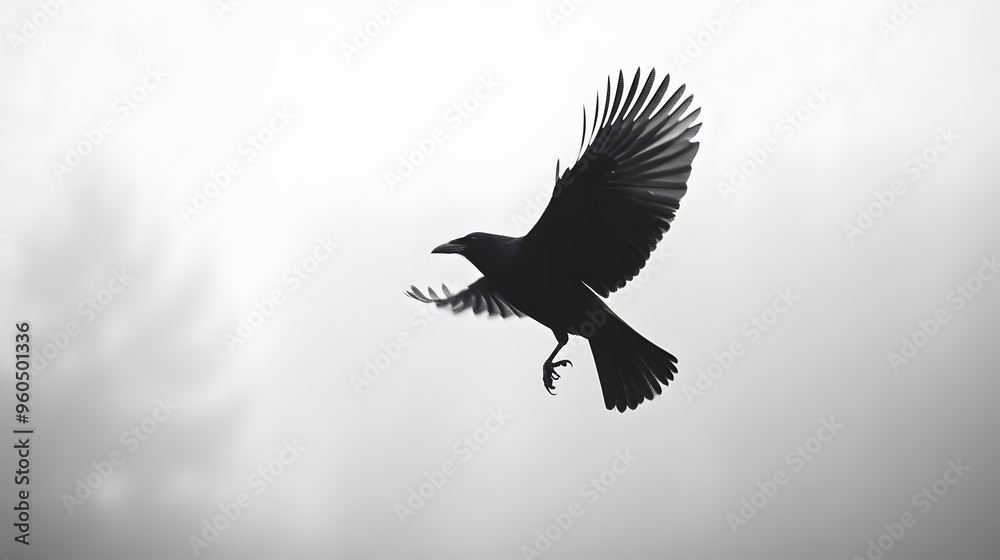 Obraz premium Beautiful black raven, crow in flight