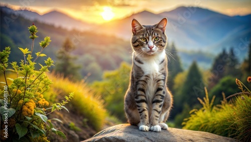 a cat with beautiful natural background