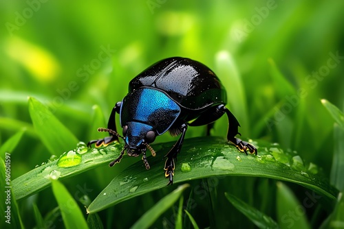 Beetles, in a meadow, crawling through grass contribute to the health of the ecosystem