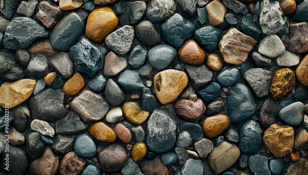 Smooth, Wet River Rocks Close-Up Smooth, Wet River Rocks Close-Up