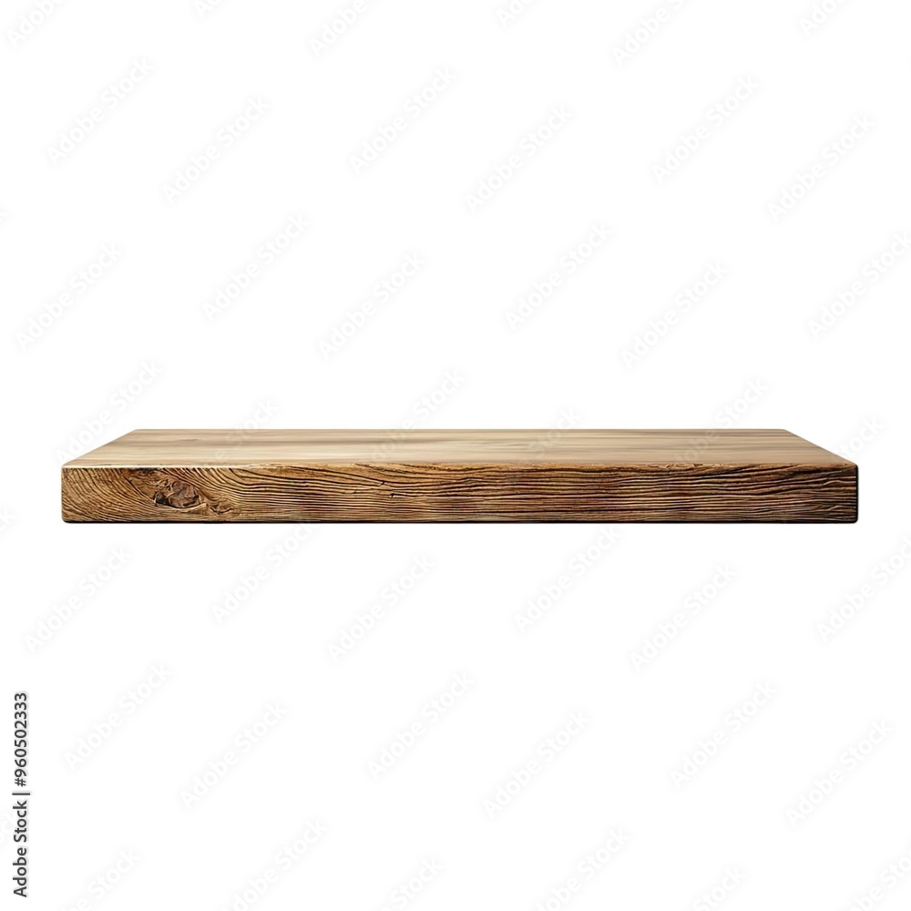 Rustic Charm: A Floating Wooden Shelf Isolated Against a Pristine White Background Rustic Charm: A Floating Wooden Shelf Isolated Against a Pristine White Background