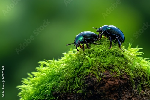 Beetles, on a mossy rock, blending in demonstrate the effectiveness of natural camouflage