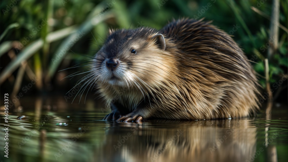 Fototapeta premium a muskrat with beautiful natural background