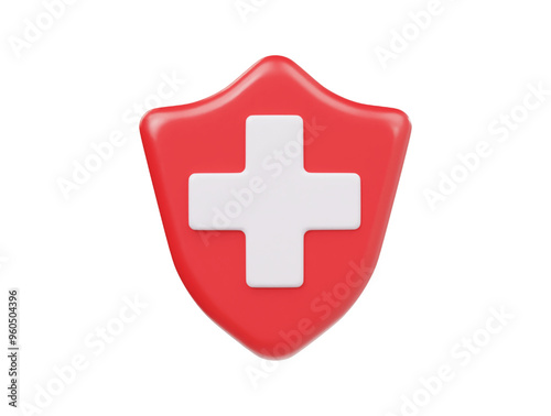 Medical shield icon 3d render illustration