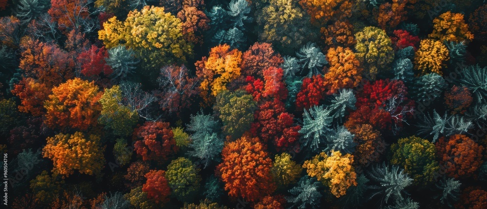 Aerial View of Vibrant Autumn Forest Foliage in a Dense Woodland Canopy Aerial View of Vibrant Autumn Forest Foliage in a Dense Woodland Canopy