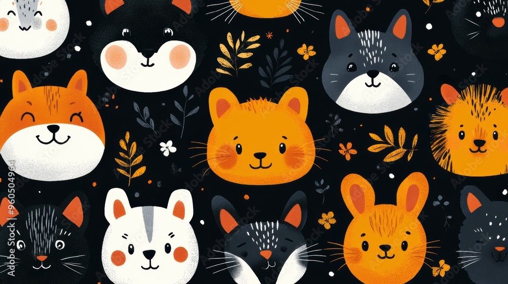 animal pattern art, banner with adorable animal faces repeated in a pattern, ideal for animal lovers animal pattern art, banner with adorable animal faces repeated in a pattern, ideal for animal lovers
