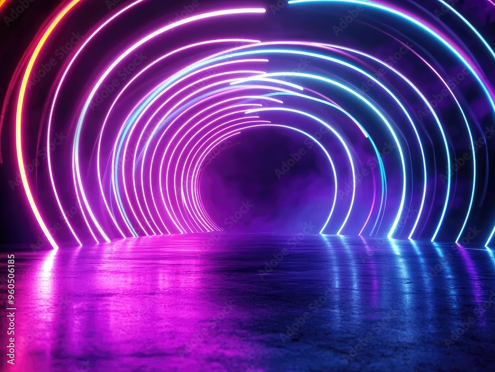 Vibrant neon tunnel with colorful lights creating a dynamic atmosphere, perfect for futuristic and abstract visual projects. Vibrant neon tunnel with colorful lights creating a dynamic atmosphere, perfect for futuristic and abstract visual projects.