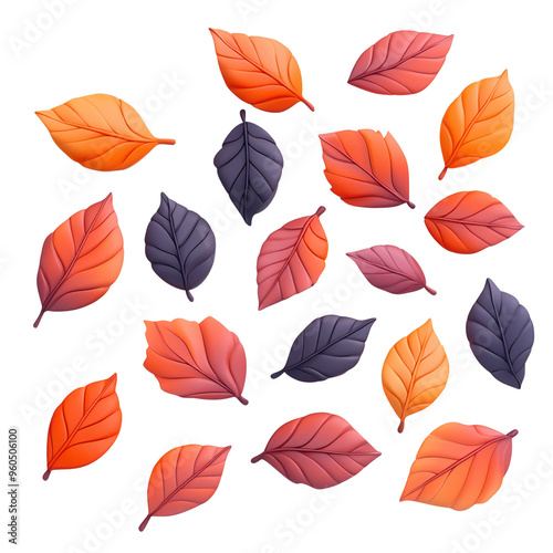 A vibrant collection of autumn leaves in various colors, perfect for seasonal themes and nature-inspired designs.