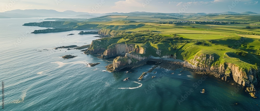 Majestic Coastal Cliffs from Above - High-Resolution Aerial View of Picturesque Seaside Landscape