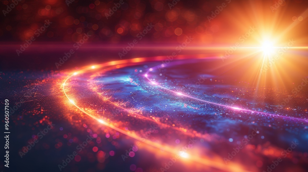 Obraz premium Vibrant Energy Swirl, dynamic glow effects, circular flares radiate, abstract lines in motion, powerful visual elements, perfect for personalized messages and creative designs.