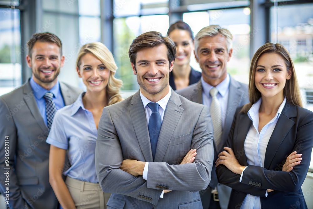 Diverse business team smiling confidently together Diverse business team smiling confidently together
