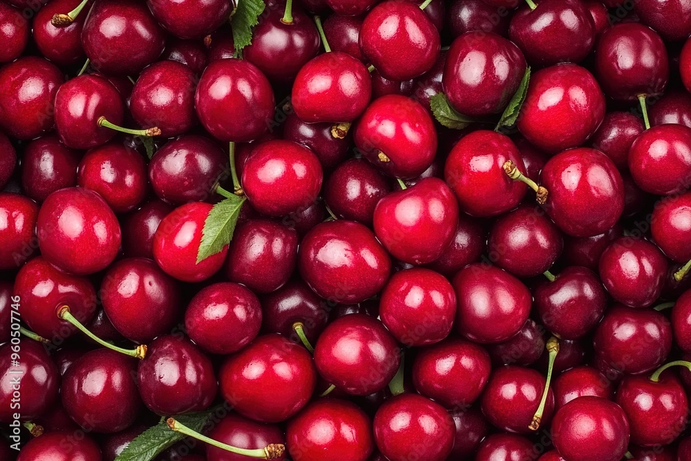 A top view of fresh cherries, a pile full of juicy red cherries, a background filled with vibrant and bright cherry fruits A top view of fresh cherries, a pile full of juicy red cherries, a background filled with vibrant and bright cherry fruits