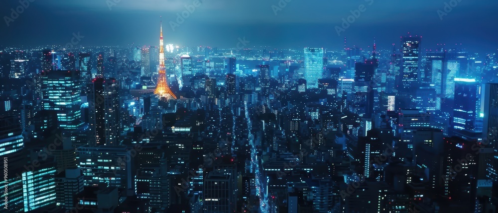 Glittering Metropolis: Vibrant Night Shot of Bustling Cityscape with Dazzling Lights and Skyscrapers Glittering Metropolis: Vibrant Night Shot of Bustling Cityscape with Dazzling Lights and Skyscrapers
