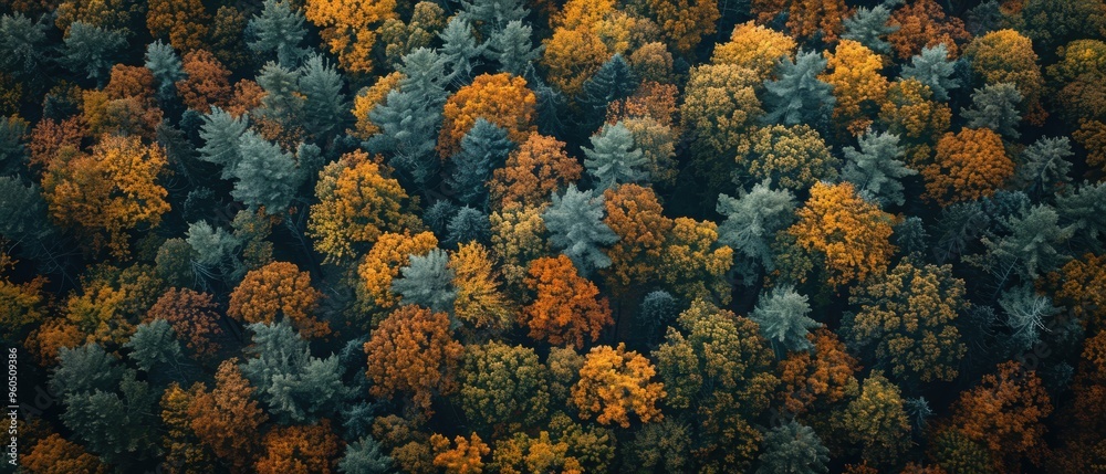 Golden Autumn Splendor: Aerial View of Lush Dense Forest Canopy in Fall Golden Autumn Splendor: Aerial View of Lush Dense Forest Canopy in Fall