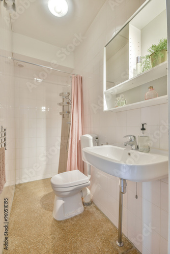 Modern bathroom interior with natural light photo