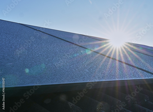 photovoltaic modules in winter with sun