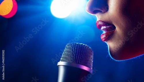 Telling, singing to a microphone, closeup, speaking 