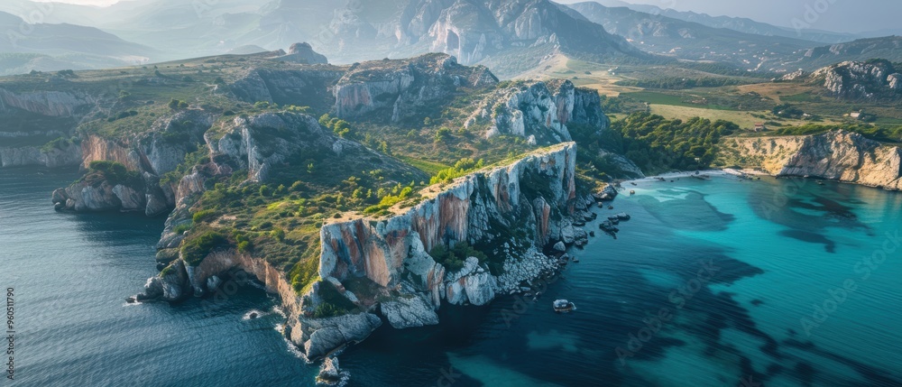 Fototapeta premium Majestic Aerial View of Dramatic Coastal Cliffs and Shoreline Beauty
