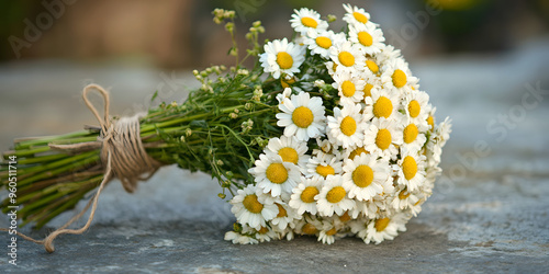 Daisy bouquet wrapped in natural twine photo