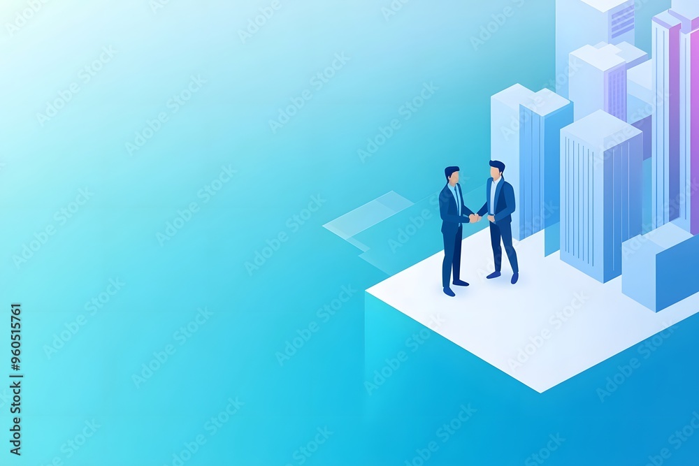 Two Businessmen Shaking Hands in a Cityscape Setting