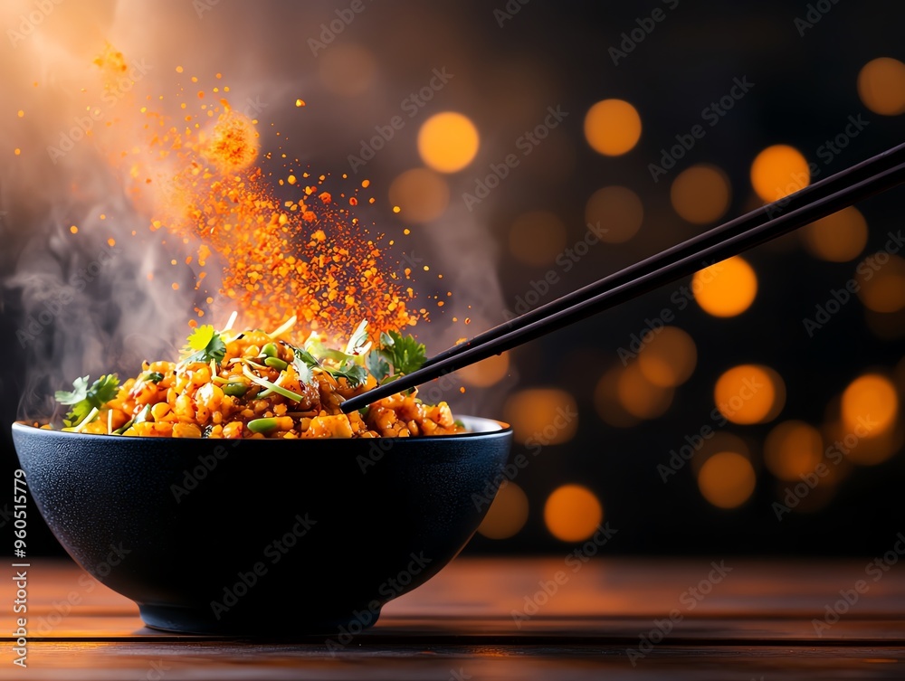 A serving of spicy Sichuan boiled fish in chili oil, garnished with fresh cilantro and bean sprouts, served in a deep bowl with chopsticks A serving of spicy Sichuan boiled fish in chili oil, garnished with fresh cilantro and bean sprouts, served in a deep bowl with chopsticks