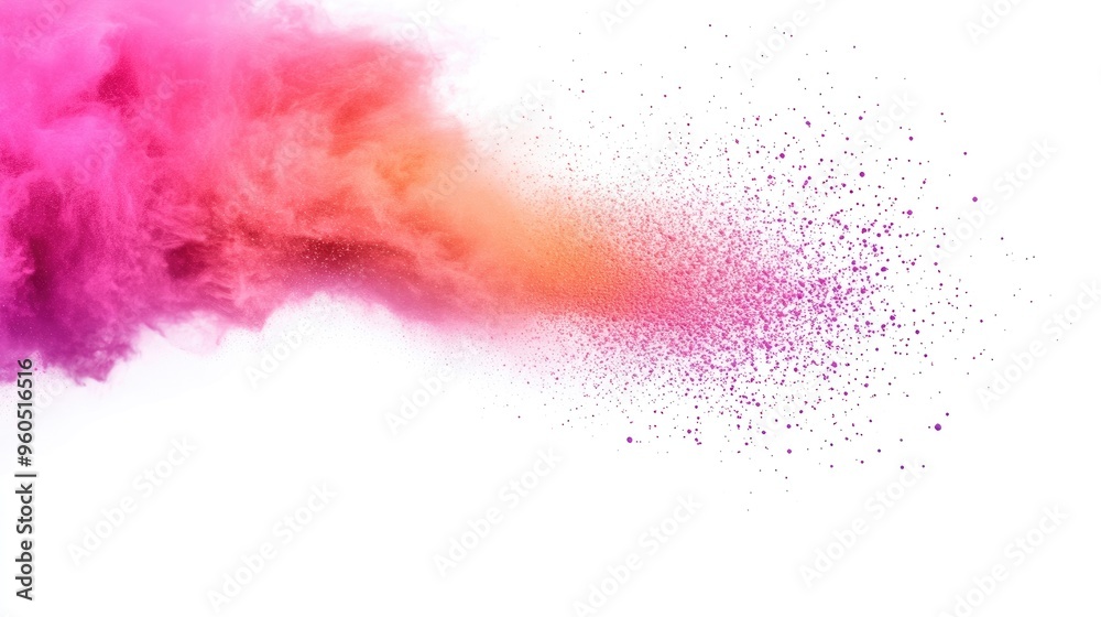 A vibrant explosion of colorful powder bursts against a clean white background, evoking joy and creativity in a festive atmosphere