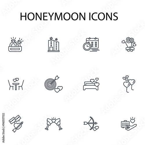 Honeymoon icon set.vector.Editable stroke.linear style sign for use web design,logo.Symbol illustration.