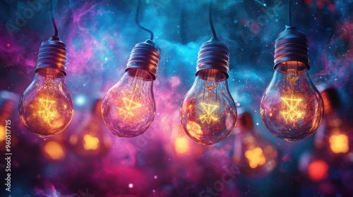 collaborative innovation, an abstract art piece showcasing connected light bulbs, representing collaboration and interconnectedness in sparking creativity and innovation lets illuminate our journey photo