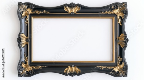 Elegant black and gold picture frame with intricate detailing, ideal for showcasing artwork or cherished memories.