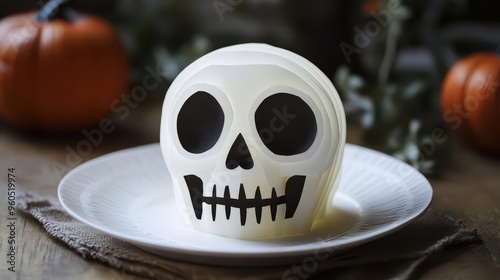 A spooky paper cut Halloween jello mold shaped like a skull photo