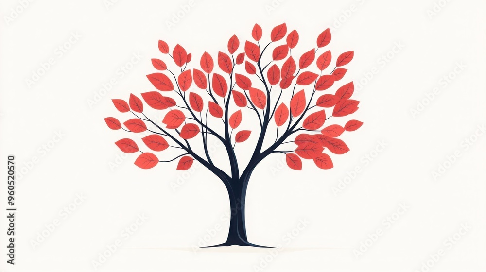 Fototapeta premium A tree losing and regaining leaves, seasons of grief and recovery, flat vector illustration, muted tones, isolated on white background