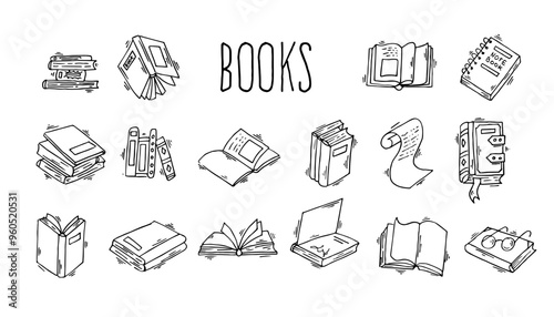 Books doodle set