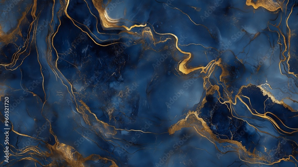 Blue and gold marble texture background with intricate patterns of golden veins Blue and gold marble texture background with intricate patterns of golden veins
