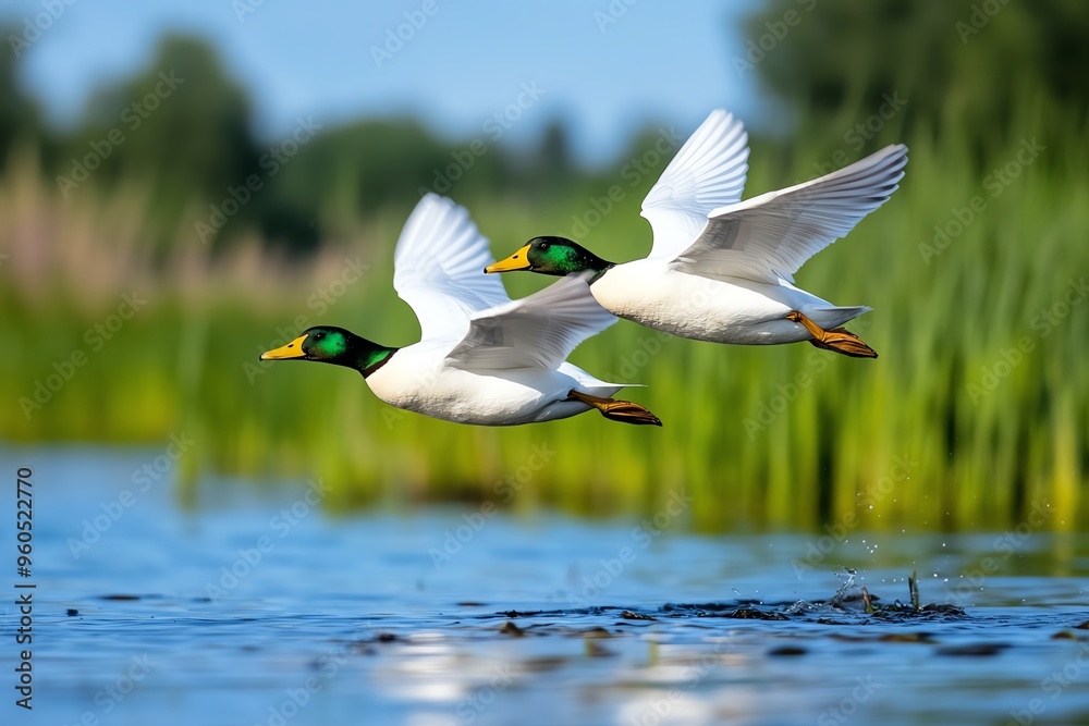 Obraz premium Nature reserve, protected wetlands, rich biodiversity serve as crucial habitats for waterfowl and amphibians
