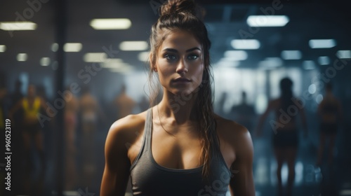 Close up image of attractive fit woman in gym. Neural network ai generated art