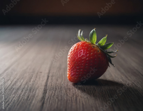 Una fragola rossa su un bellissimo tavolo in legno