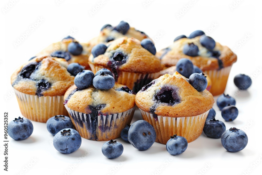 Muffins On White Background. Delicious Blueberry Baked Goods from Local Bakery Muffins On White Background. Delicious Blueberry Baked Goods from Local Bakery