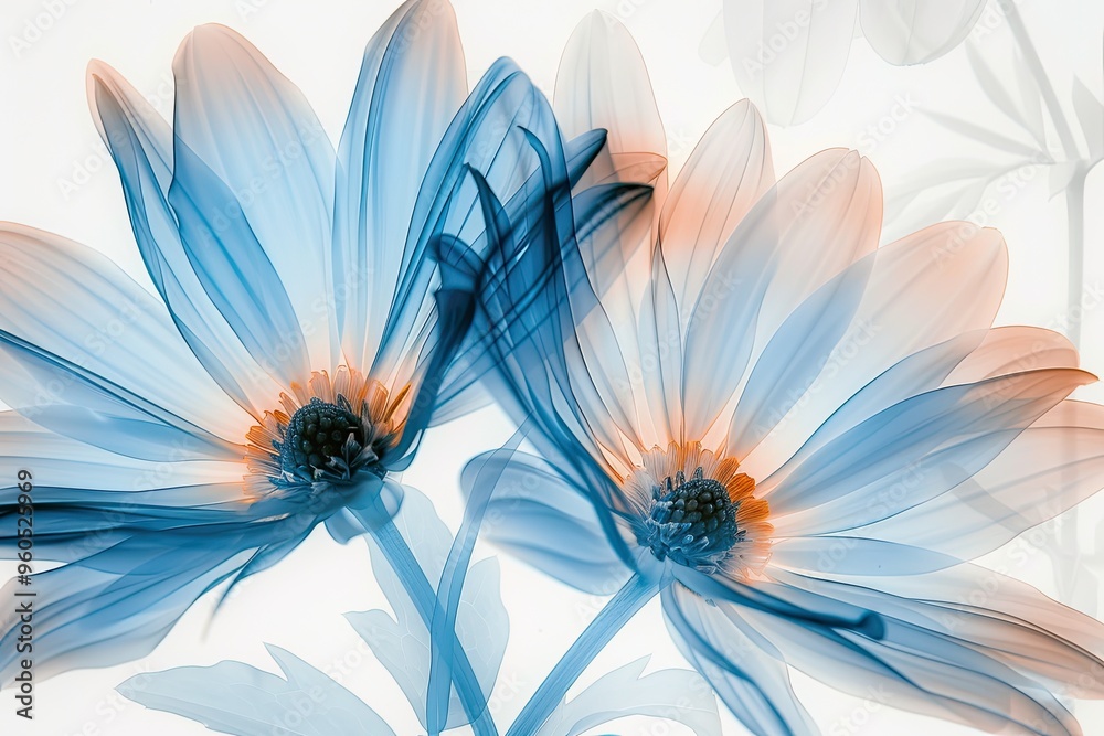 Obraz premium Abstract Floral Watercolor Painting with Delicate Blue and Peach Hues