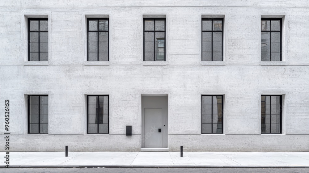 Fototapeta premium Symmetry in Minimalist Facades, Explore how minimalist architects use symmetrical facades to create a sense of order and calm in building designs.