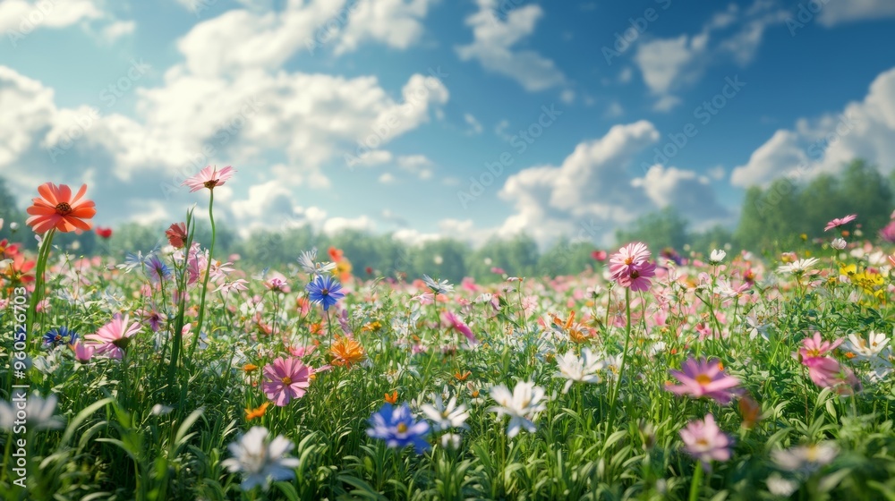 Serene Wildflower Field Under a Bright Blue Sky Serene Wildflower Field Under a Bright Blue Sky
