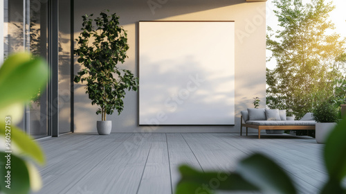 Whiteboard on a terrace floor, mockup frame 