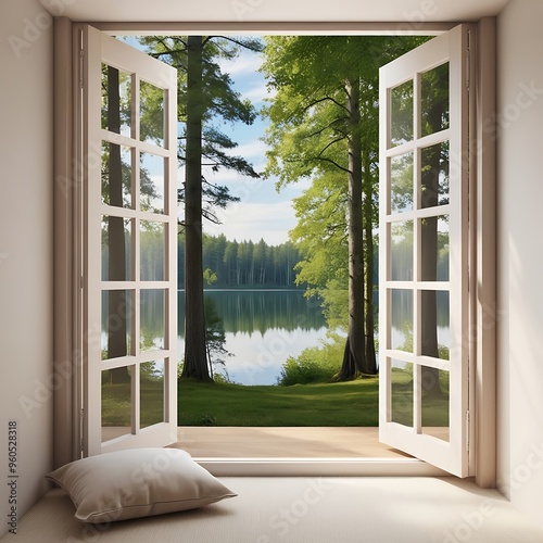Imagine a rustic countryside home where the white-framed window, similar to the one in the image