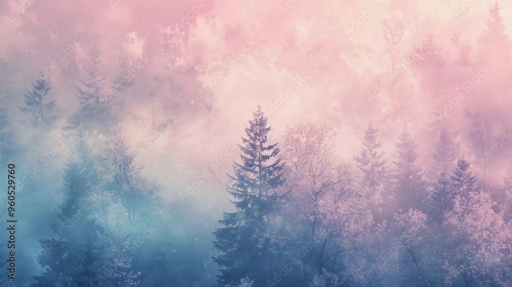 pine trees forest with foggy landscape illustration pine trees forest with foggy landscape illustration